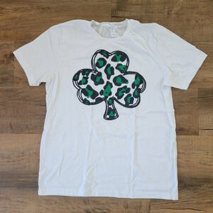 Bella Canvas Tee Size Large St. Patty's Leopard Shamrock White & Green